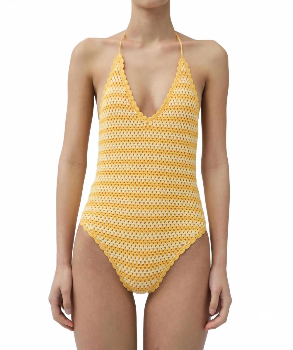 NEW SIMKHAI karoline crochet halter one piece in mango multi